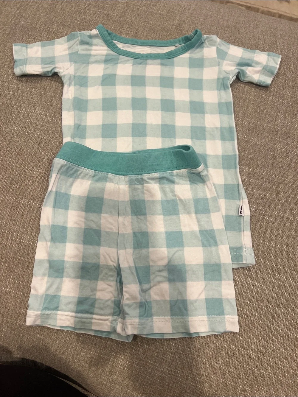 Little Sleepies Mint and White Check Short Sleeve Pajama Set